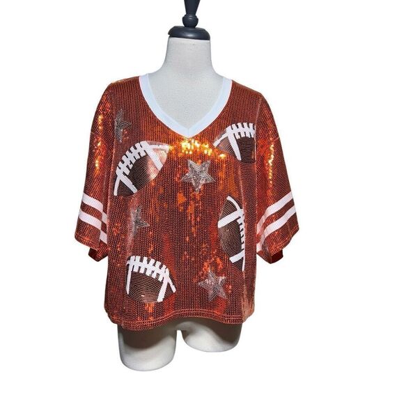 Anna & Ava NWT Orange Sequin Bling GAME DAY Jersey Size L/XL - Picture 1 of 3